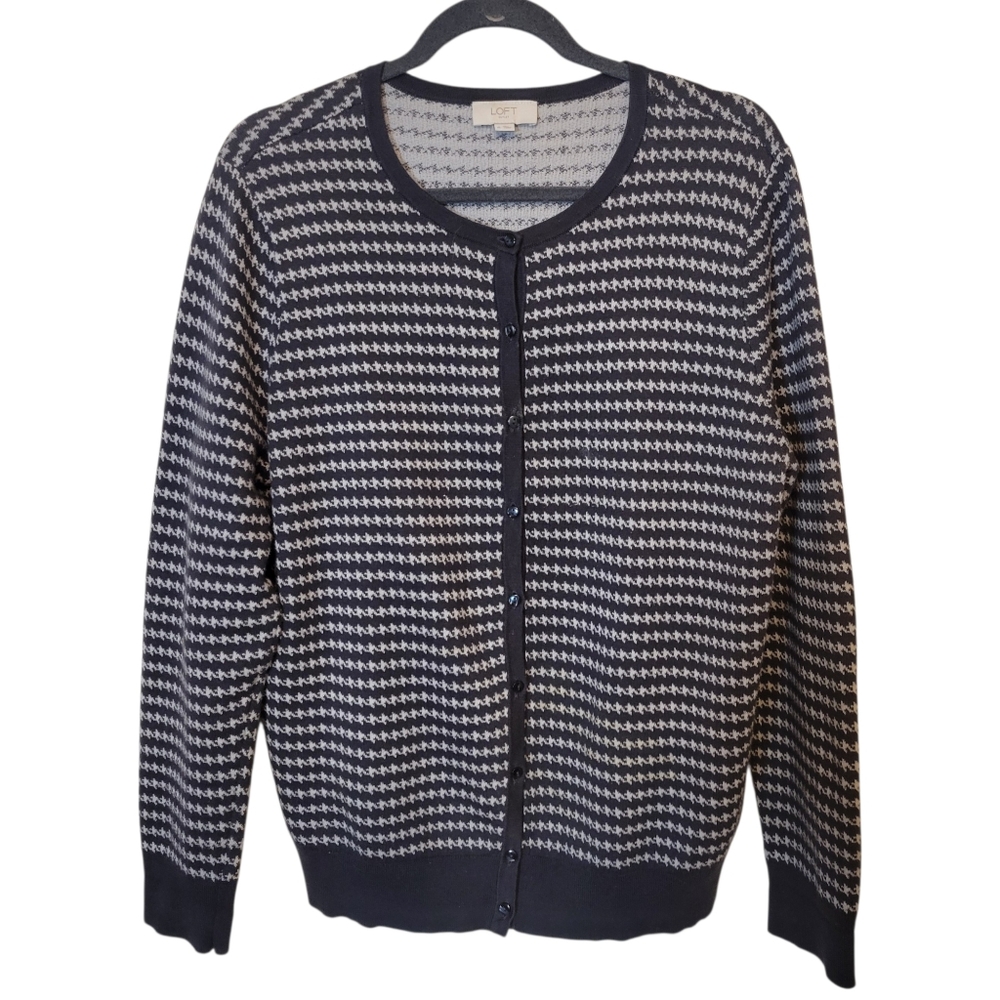 LOFT Black & Gray Herringbone Cardigan Sweater Size XL